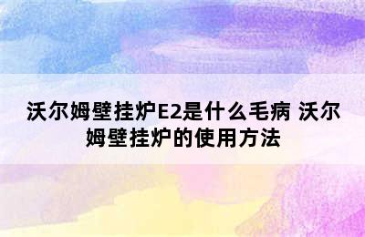 沃尔姆壁挂炉E2是什么毛病 沃尔姆壁挂炉的使用方法